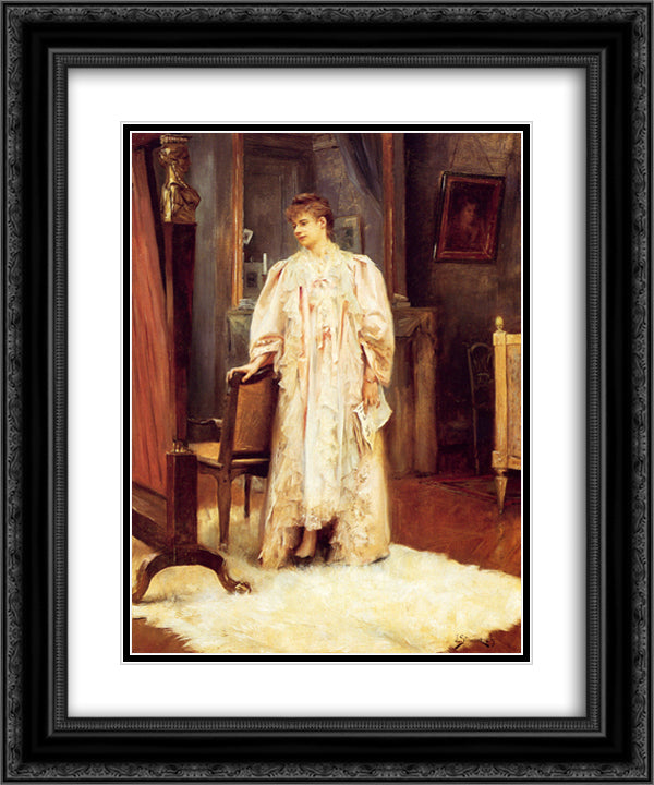 Lady In Her Boudoir 20x24 Black Ornate Wood Framed Art Print Poster with Double Matting by Stewart, Julius LeBlanc