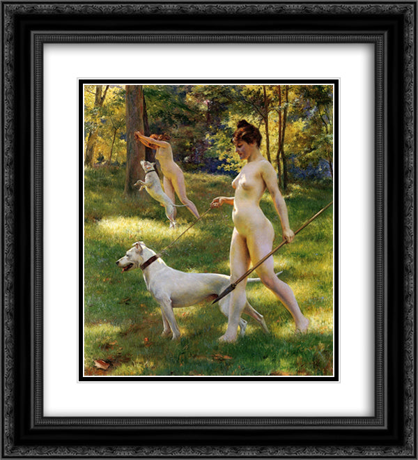 Nymphs Hunting 20x22 Black Ornate Wood Framed Art Print Poster with Double Matting by Stewart, Julius LeBlanc