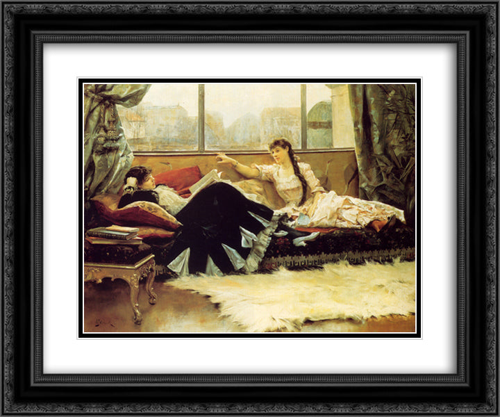 Sarah Bernhardt and Christine Nilsson 24x20 Black Ornate Wood Framed Art Print Poster with Double Matting by Stewart, Julius LeBlanc