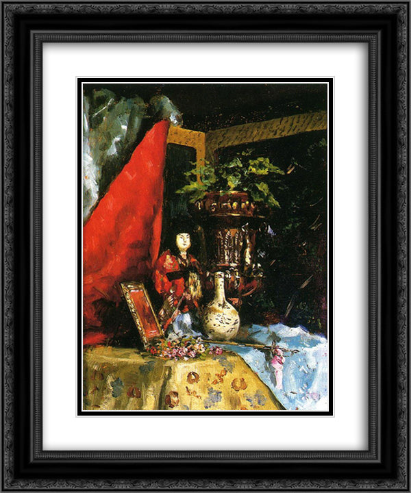 Still Life with Asian Objects 20x24 Black Ornate Wood Framed Art Print Poster with Double Matting by Stewart, Julius LeBlanc