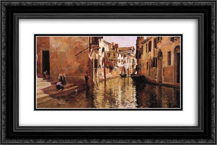 The Canal 24x16 Black Ornate Wood Framed Art Print Poster with Double Matting by Stewart, Julius LeBlanc