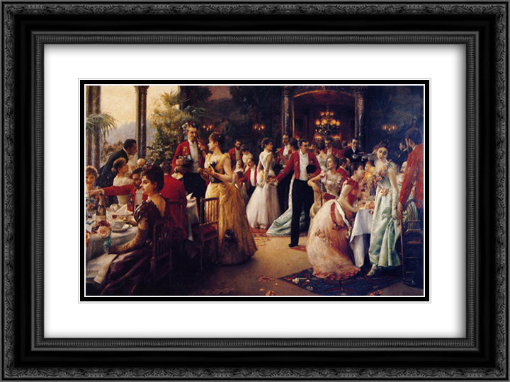 The Hunt Supper 24x18 Black Ornate Wood Framed Art Print Poster with Double Matting by Stewart, Julius LeBlanc