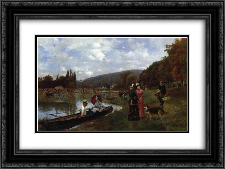 The Seine at Bougival 24x18 Black Ornate Wood Framed Art Print Poster with Double Matting by Stewart, Julius LeBlanc