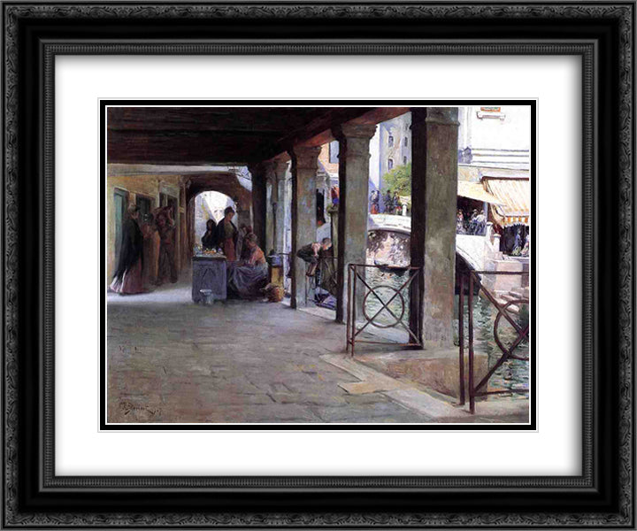 Venetian Market Scene 24x20 Black Ornate Wood Framed Art Print Poster with Double Matting by Stewart, Julius LeBlanc