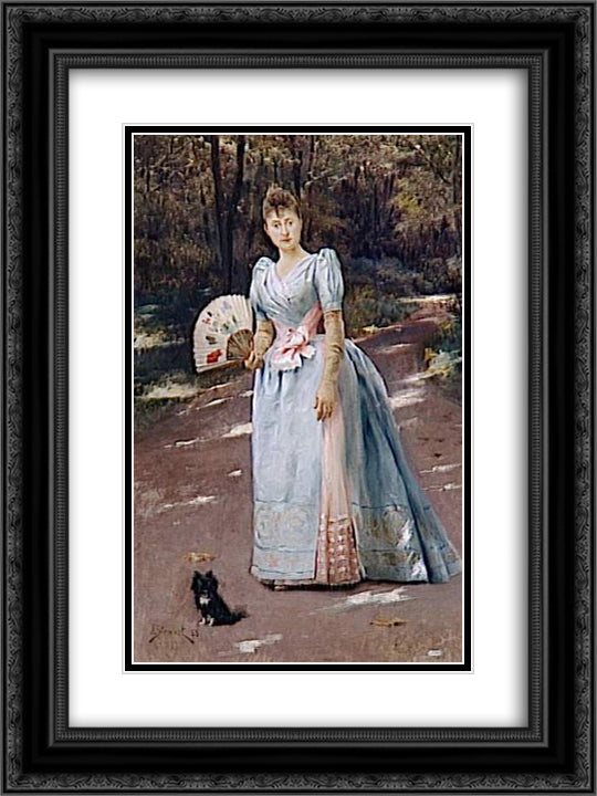 Woman in a Garden 18x24 Black Ornate Wood Framed Art Print Poster with Double Matting by Stewart, Julius LeBlanc