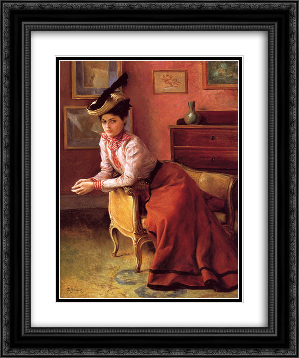 Woman in an Interior 20x24 Black Ornate Wood Framed Art Print Poster with Double Matting by Stewart, Julius LeBlanc