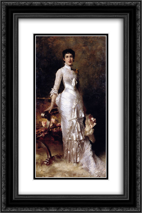 Young Beauty In A White Dress 16x24 Black Ornate Wood Framed Art Print Poster with Double Matting by Stewart, Julius LeBlanc