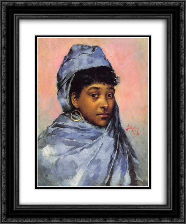 Young Woman In Blue 20x24 Black Ornate Wood Framed Art Print Poster with Double Matting by Stewart, Julius LeBlanc