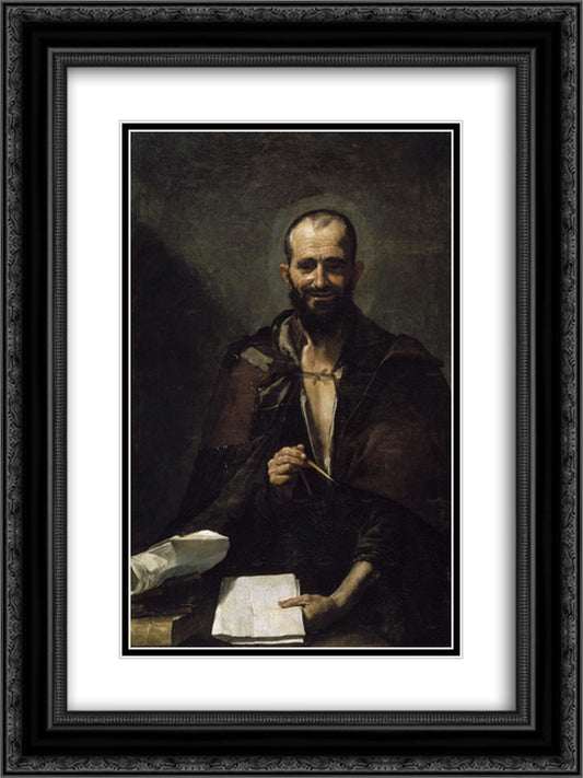 Archimedes 18x24 Black Ornate Wood Framed Art Print Poster with Double Matting by Ribera, Jusepe de