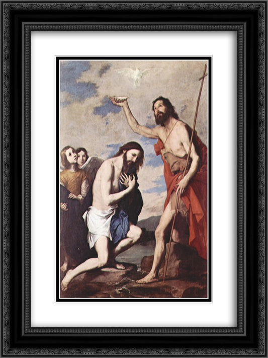 Baptism of Jesus 18x24 Black Ornate Wood Framed Art Print Poster with Double Matting by Ribera, Jusepe de