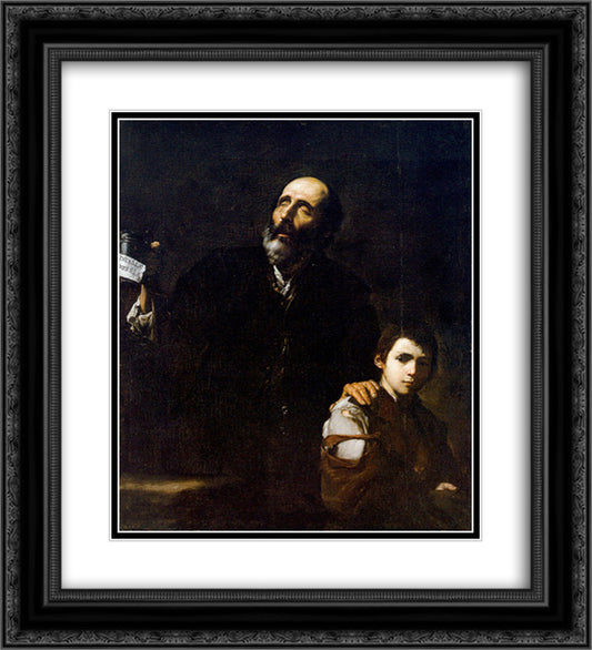 Blind Old Beggar 20x22 Black Ornate Wood Framed Art Print Poster with Double Matting by Ribera, Jusepe de