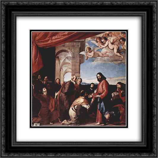 Communion of the Apostles 20x20 Black Ornate Wood Framed Art Print Poster with Double Matting by Ribera, Jusepe de