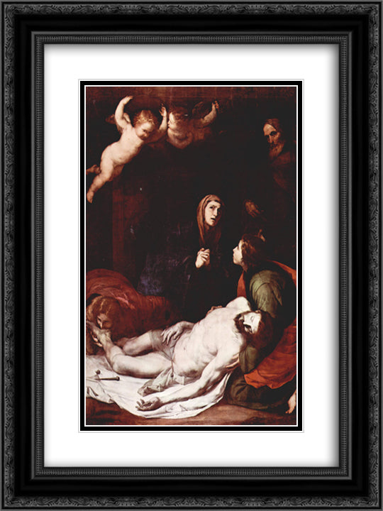 Descent from the Cross 18x24 Black Ornate Wood Framed Art Print Poster with Double Matting by Ribera, Jusepe de