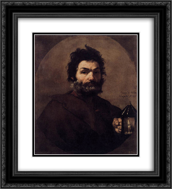 Diogenes 20x22 Black Ornate Wood Framed Art Print Poster with Double Matting by Ribera, Jusepe de