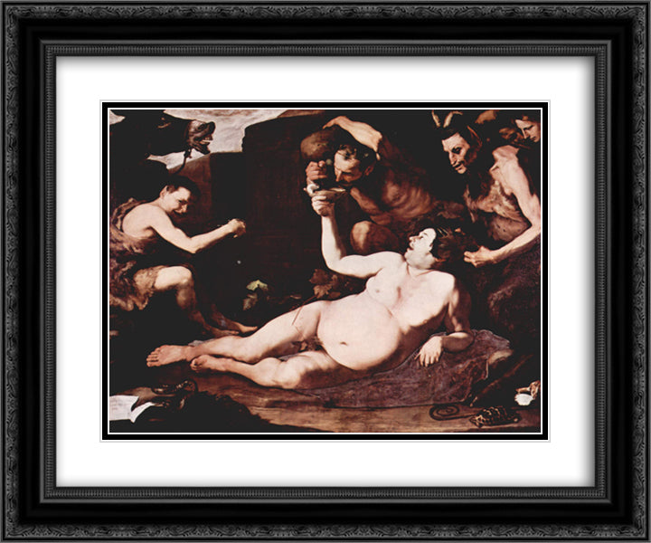 Drunken Silenus 24x20 Black Ornate Wood Framed Art Print Poster with Double Matting by Ribera, Jusepe de