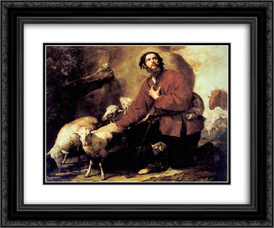 Jacob with the Flock of Laban 24x20 Black Ornate Wood Framed Art Print Poster with Double Matting by Ribera, Jusepe de