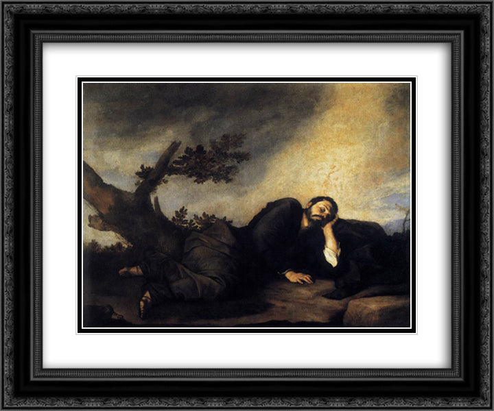 Jacob's Dream 24x20 Black Ornate Wood Framed Art Print Poster with Double Matting by Ribera, Jusepe de