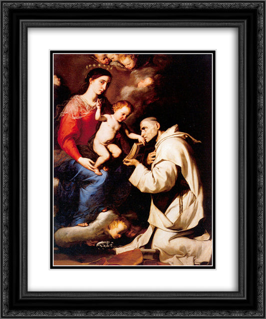 Madonna with the Christ Child and Saint Bruno 20x24 Black Ornate Wood Framed Art Print Poster with Double Matting by Ribera, Jusepe de