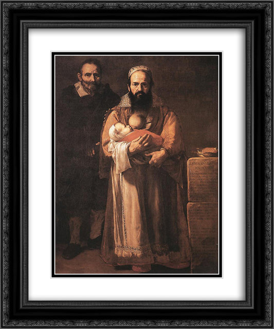 Magdalena Ventura with Her Husband and Son 20x24 Black Ornate Wood Framed Art Print Poster with Double Matting by Ribera, Jusepe de