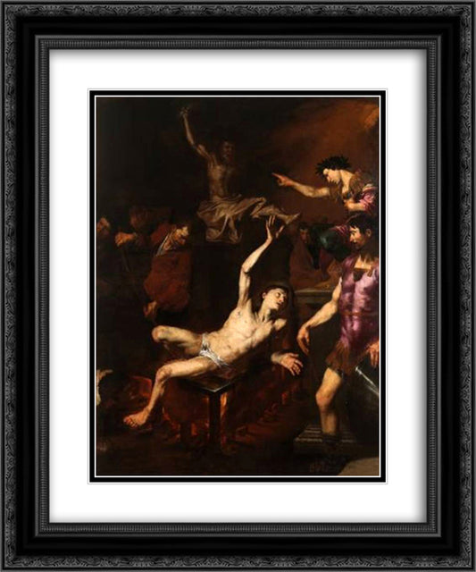 Martyrdom of Saint Lawrence 20x24 Black Ornate Wood Framed Art Print Poster with Double Matting by Ribera, Jusepe de