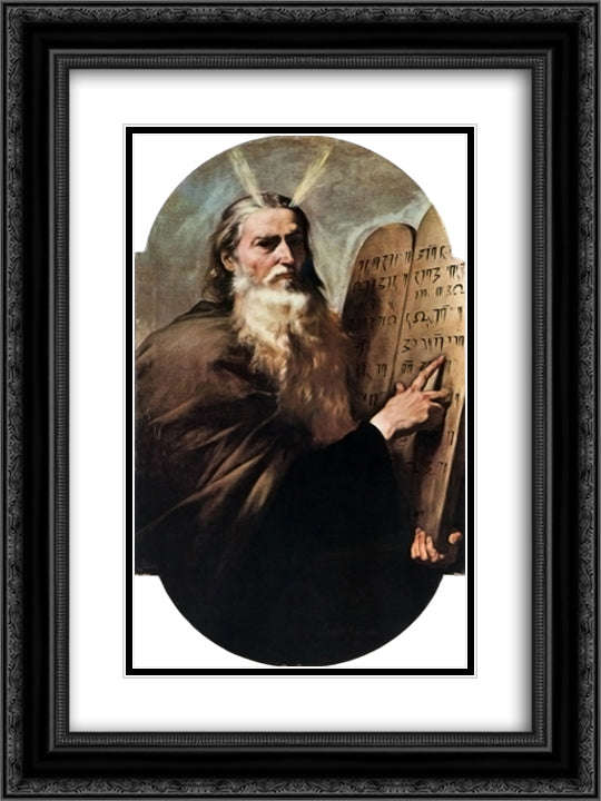 Moses 18x24 Black Ornate Wood Framed Art Print Poster with Double Matting by Ribera, Jusepe de