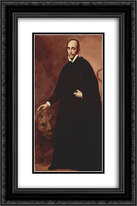 Portrait of a Jesuit missionary 16x24 Black Ornate Wood Framed Art Print Poster with Double Matting by Ribera, Jusepe de