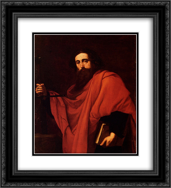 Saint Paul 20x22 Black Ornate Wood Framed Art Print Poster with Double Matting by Ribera, Jusepe de