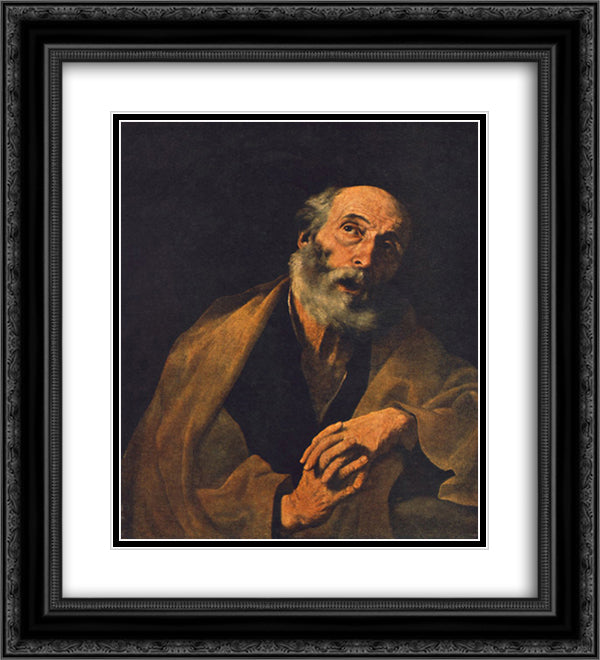 Saint Peter 20x22 Black Ornate Wood Framed Art Print Poster with Double Matting by Ribera, Jusepe de