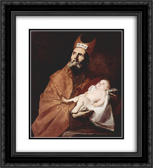 Saint Simeon with the Christ child 20x22 Black Ornate Wood Framed Art Print Poster with Double Matting by Ribera, Jusepe de