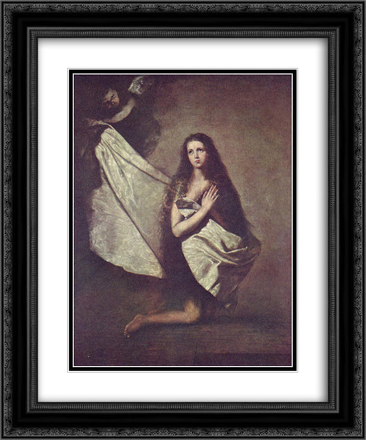 St. Agnes in Prison 20x24 Black Ornate Wood Framed Art Print Poster with Double Matting by Ribera, Jusepe de