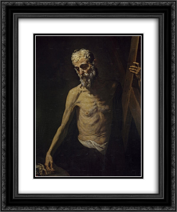 St. Andrew 20x24 Black Ornate Wood Framed Art Print Poster with Double Matting by Ribera, Jusepe de