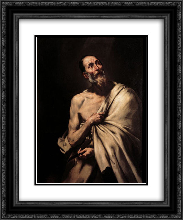 St. Bartholomew 20x24 Black Ornate Wood Framed Art Print Poster with Double Matting by Ribera, Jusepe de