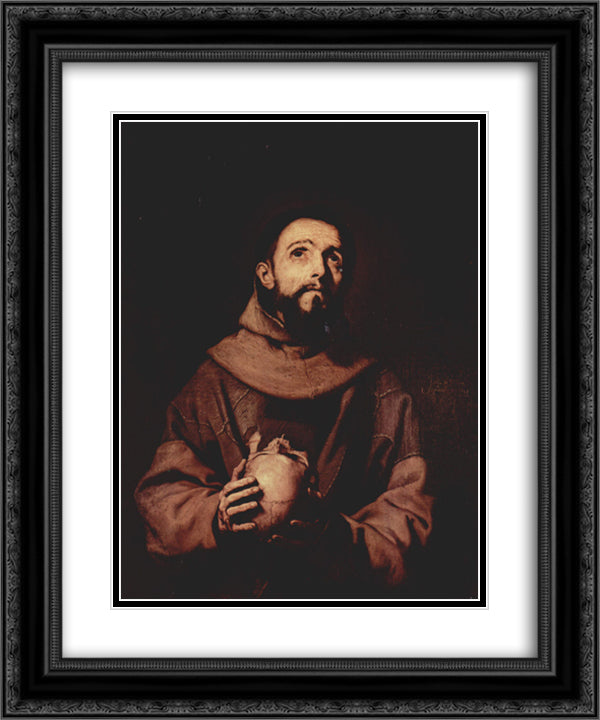 St. Francis of Assisi 20x24 Black Ornate Wood Framed Art Print Poster with Double Matting by Ribera, Jusepe de