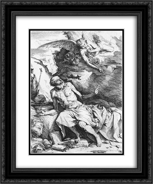 St. Jerome and the Angel 20x24 Black Ornate Wood Framed Art Print Poster with Double Matting by Ribera, Jusepe de