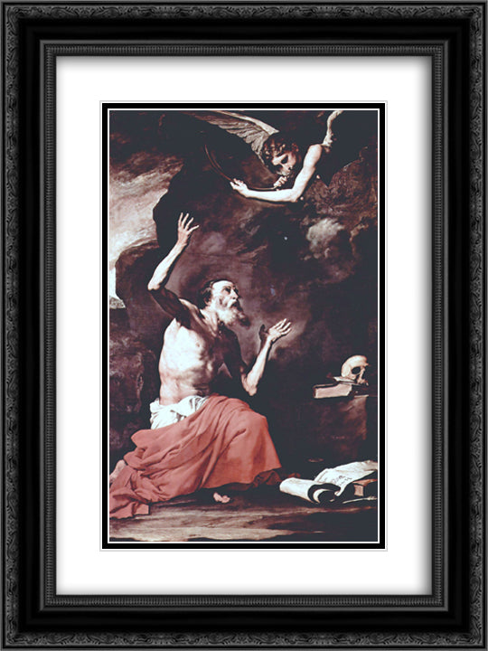 St. Jerome and the Angel of Judgement 18x24 Black Ornate Wood Framed Art Print Poster with Double Matting by Ribera, Jusepe de