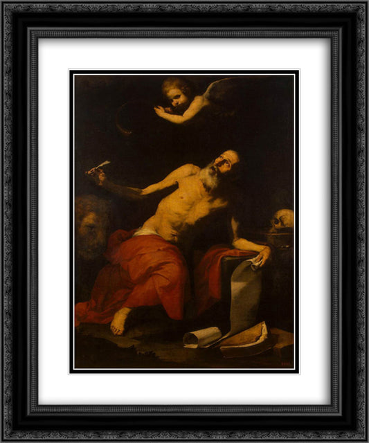 St. Jerome Hears the Last Trumpet 20x24 Black Ornate Wood Framed Art Print Poster with Double Matting by Ribera, Jusepe de