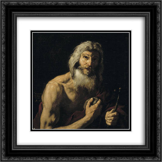 St. Jerome penitente 20x20 Black Ornate Wood Framed Art Print Poster with Double Matting by Ribera, Jusepe de