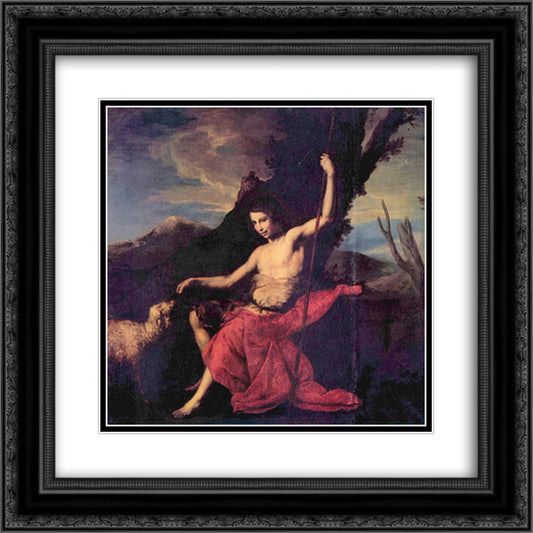 St. John the Baptist in the Wilderness 20x20 Black Ornate Wood Framed Art Print Poster with Double Matting by Ribera, Jusepe de