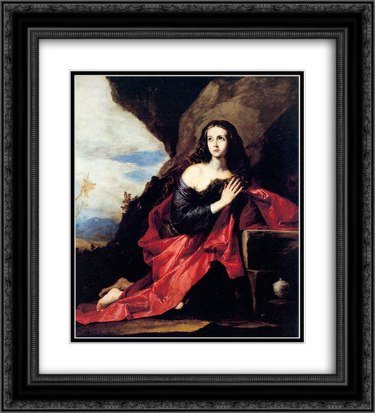 St. Mary Magdalene or St. Thais in the Desert 20x22 Black Ornate Wood Framed Art Print Poster with Double Matting by Ribera, Jusepe de