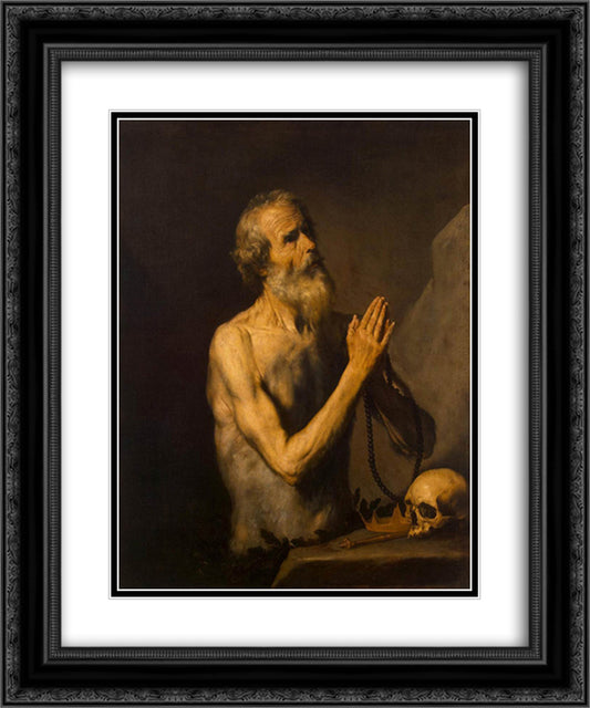 St. Onuphrius 20x24 Black Ornate Wood Framed Art Print Poster with Double Matting by Ribera, Jusepe de