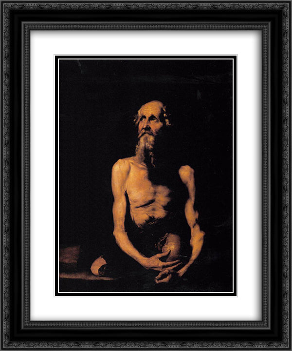 St. Paul the Hermit 20x24 Black Ornate Wood Framed Art Print Poster with Double Matting by Ribera, Jusepe de