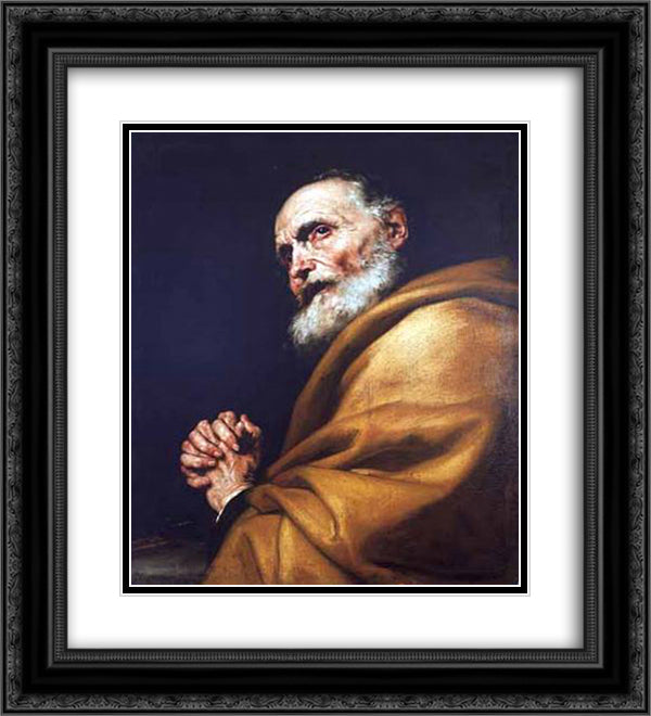 St. Peter 20x22 Black Ornate Wood Framed Art Print Poster with Double Matting by Ribera, Jusepe de