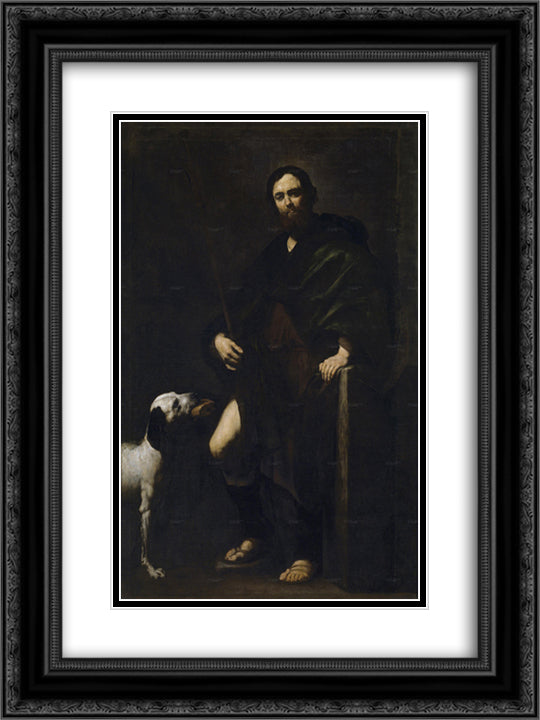 St. Roch 18x24 Black Ornate Wood Framed Art Print Poster with Double Matting by Ribera, Jusepe de