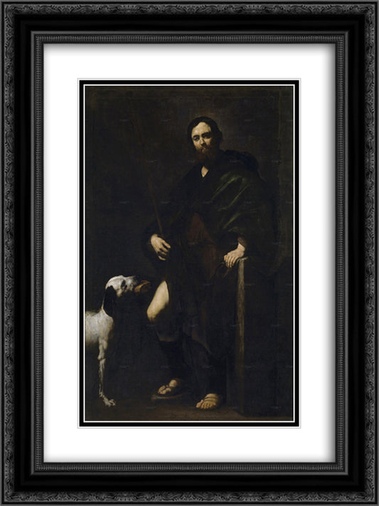 St. Roch 18x24 Black Ornate Wood Framed Art Print Poster with Double Matting by Ribera, Jusepe de