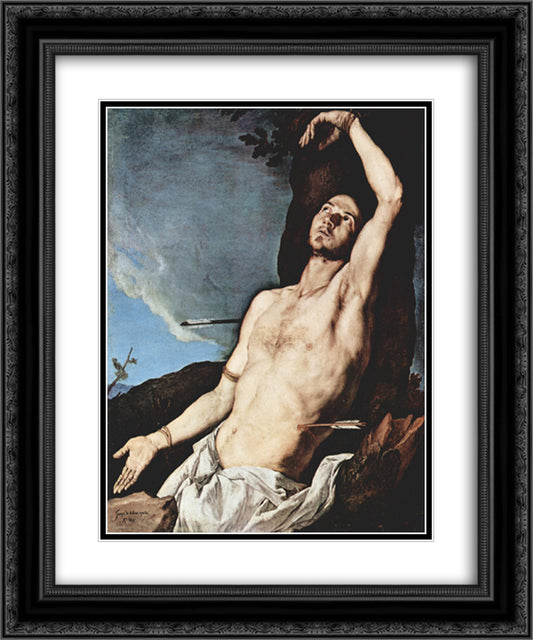 St. Sebastian 20x24 Black Ornate Wood Framed Art Print Poster with Double Matting by Ribera, Jusepe de