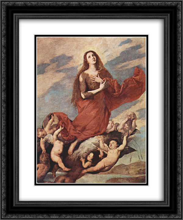 The Assumption of Mary Magdalene 20x24 Black Ornate Wood Framed Art Print Poster with Double Matting by Ribera, Jusepe de