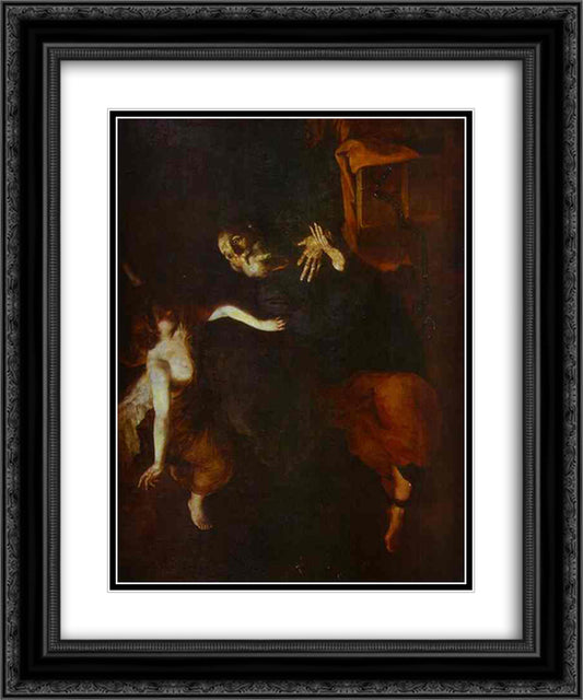 The Deliverence of St. Peter from Prison 20x24 Black Ornate Wood Framed Art Print Poster with Double Matting by Ribera, Jusepe de