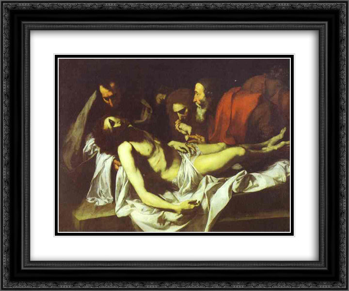 The Deposition 24x20 Black Ornate Wood Framed Art Print Poster with Double Matting by Ribera, Jusepe de