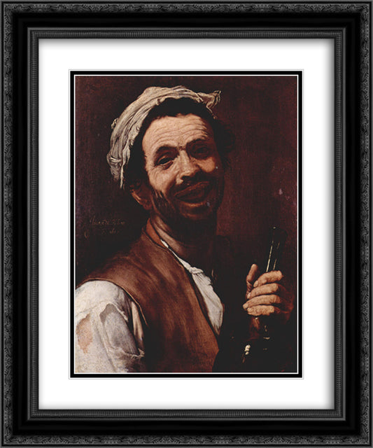 The drinker 20x24 Black Ornate Wood Framed Art Print Poster with Double Matting by Ribera, Jusepe de