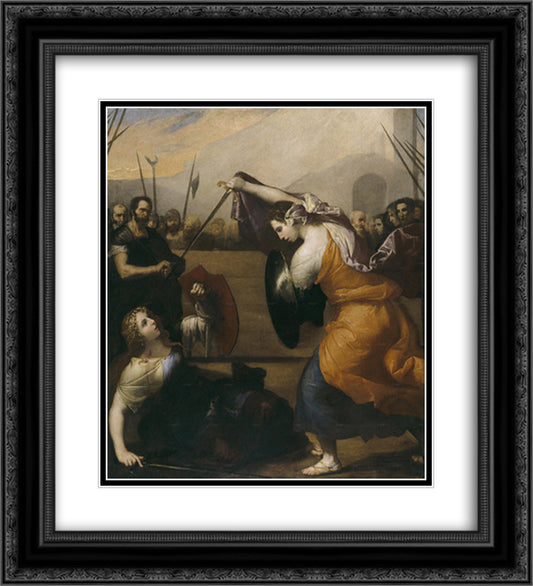 The Duel of Women (The Duel of Isabella de Carazzi and Diambra de Pettinella) 20x22 Black Ornate Wood Framed Art Print Poster with Double Matting by Ribera, Jusepe de